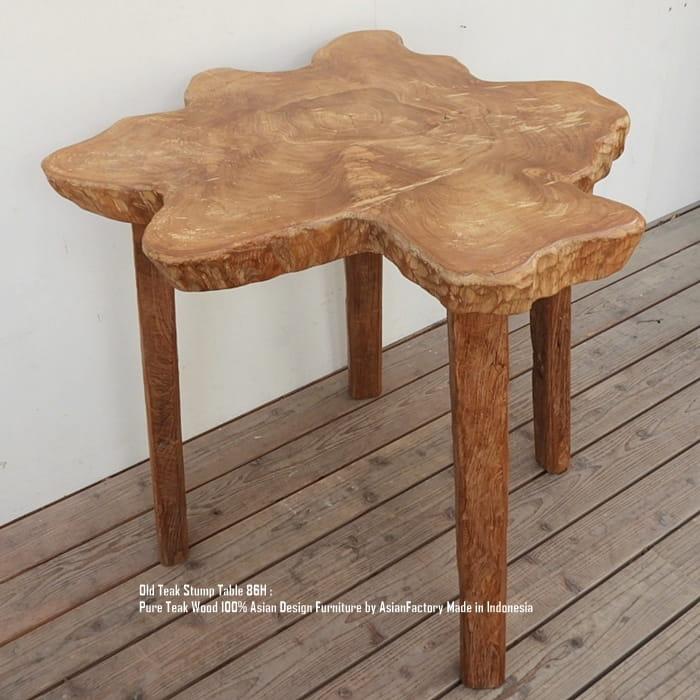 希少オールドチーク一枚板 切り株カウンターテーブル 幅86cm × 奥行82cm × 高さ76cm 極厚1枚目の画像