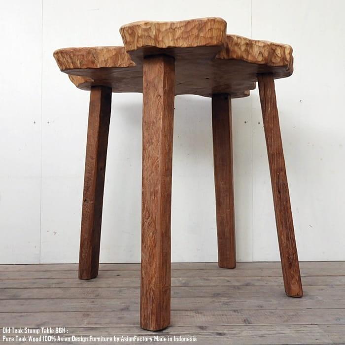 希少オールドチーク一枚板 切り株カウンターテーブル 幅86cm × 奥行82cm × 高さ76cm 極厚 | 3枚目