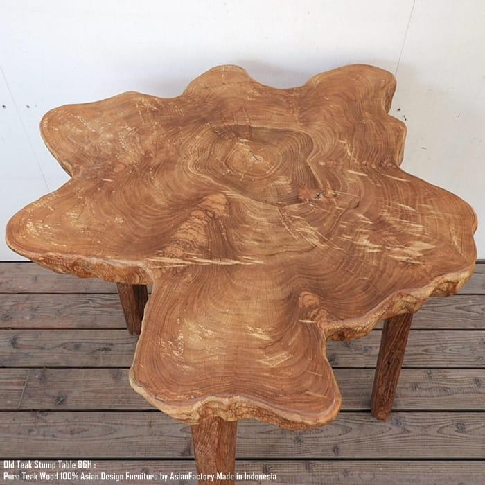 希少オールドチーク一枚板 切り株カウンターテーブル 幅86cm × 奥行82cm × 高さ76cm 極厚 | 4枚目