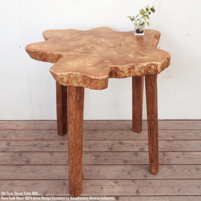 希少オールドチーク一枚板 切り株カウンターテーブル 幅86cm × 奥行82cm × 高さ76cm 極厚 | 7枚目