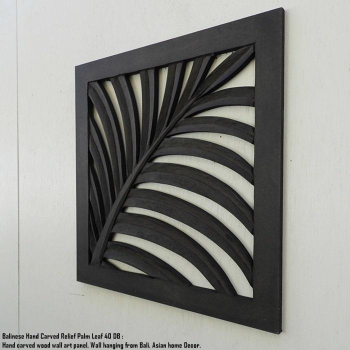 椰子の葉のレリーフ 40cm x 40cm アートパネル ウッドレリーフ 木彫り フレーム 彫刻アート 欄間 壁飾り バ | 7枚目