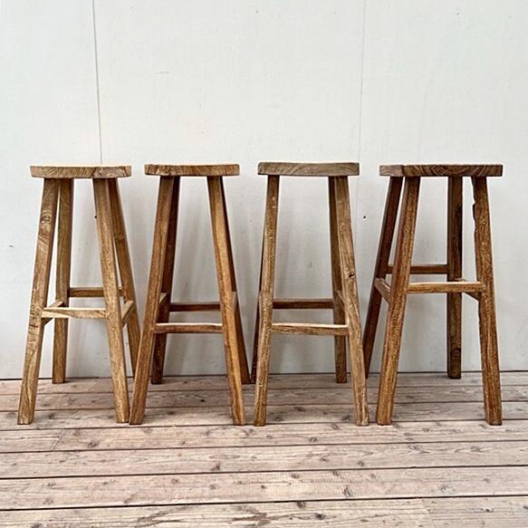 オーダー品 カウンタースツール 高さ75cm 16脚セット ハイスツール 古材 オールドチーク材のハイスツール 無垢材