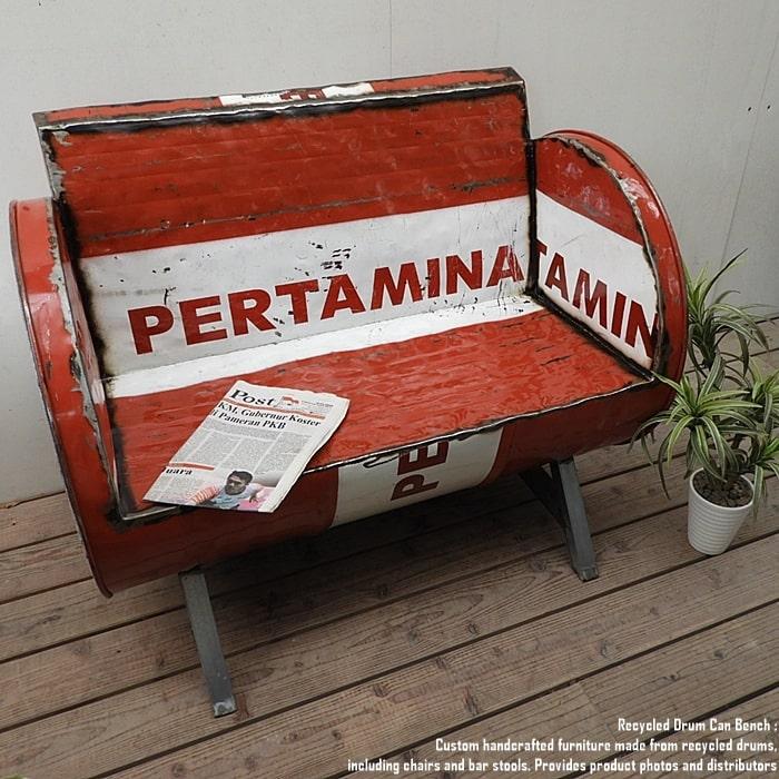 ドラム缶をリメイクしたベンチ 2P U 2人掛け 1.5人掛け 1人掛け スチール椅子 リメイク家具 工業系 男