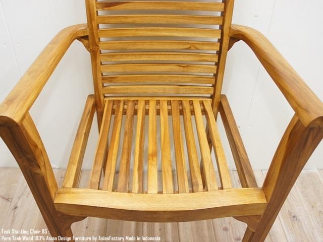 チーク無垢材 積み重ねできる 椅子 スタッキングチェア アーム付き 天然木 総無垢材 手作り 木製椅子 腰掛 銘木 | 6枚目