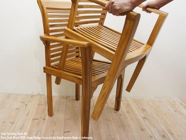 チーク無垢材 積み重ねできる 椅子 スタッキングチェア アーム付き 天然木 総無垢材 手作り 木製椅子 腰掛 銘木 | 7枚目