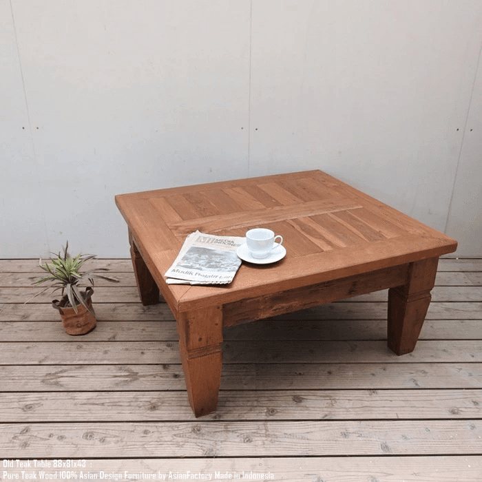 オールドチーク ローテーブル 座卓 幅88cm × 奥行81cm × 高さ43cm 総無垢材 リビング 木製 古材 古木1枚目の画像