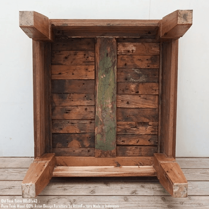オールドチーク ローテーブル 座卓 幅88cm × 奥行81cm × 高さ43cm 総無垢材 リビング 木製 古材 古木 | 11枚目