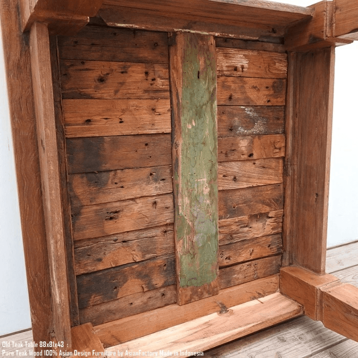 オールドチーク ローテーブル 座卓 幅88cm × 奥行81cm × 高さ43cm 総無垢材 リビング 木製 古材 古木 | 12枚目