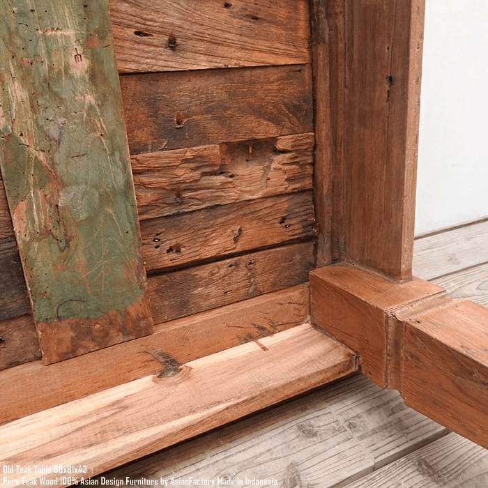 オールドチーク ローテーブル 座卓 幅88cm × 奥行81cm × 高さ43cm 総無垢材 リビング 木製 古材 古木 | 13枚目