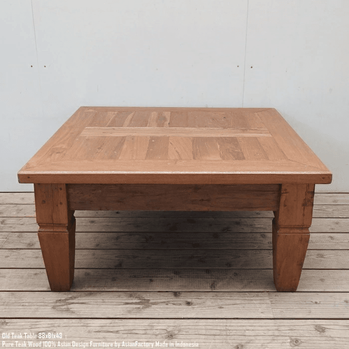 オールドチーク ローテーブル 座卓 幅88cm × 奥行81cm × 高さ43cm 総無垢材 リビング 木製 古材 古木 | 2枚目