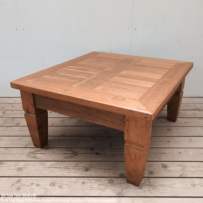 オールドチーク ローテーブル 座卓 幅88cm × 奥行81cm × 高さ43cm 総無垢材 リビング 木製 古材 古木 | 3枚目