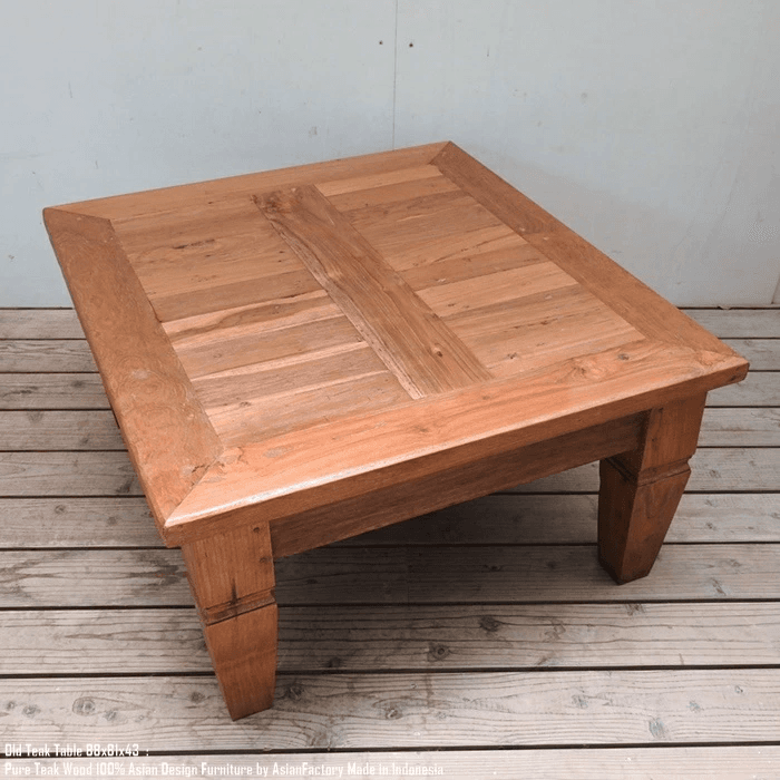 オールドチーク ローテーブル 座卓 幅88cm × 奥行81cm × 高さ43cm 総無垢材 リビング 木製 古材 古木 | 4枚目
