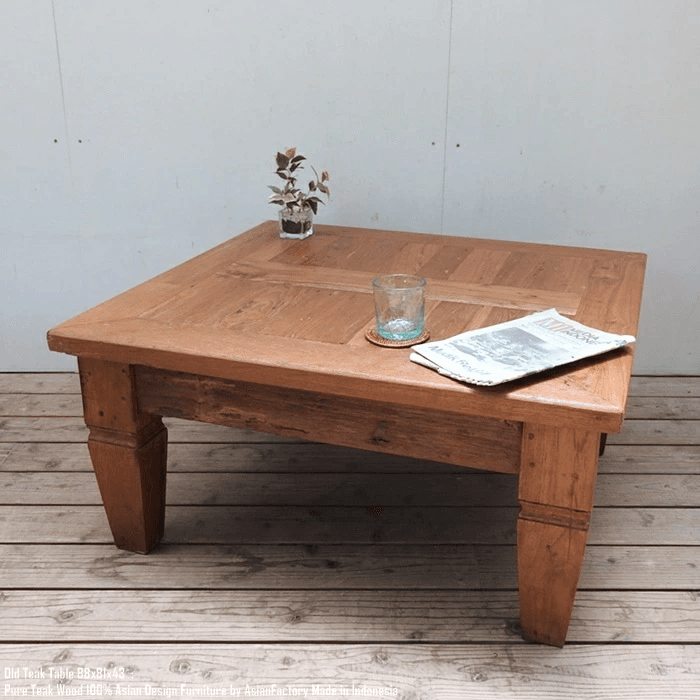オールドチーク ローテーブル 座卓 幅88cm × 奥行81cm × 高さ43cm 総無垢材 リビング 木製 古材 古木 | 6枚目