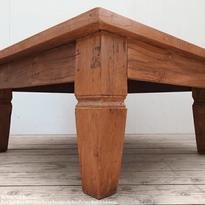 オールドチーク ローテーブル 座卓 幅88cm × 奥行81cm × 高さ43cm 総無垢材 リビング 木製 古材 古木 | 7枚目