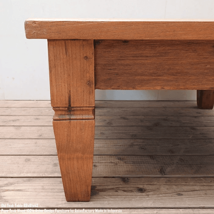 オールドチーク ローテーブル 座卓 幅88cm × 奥行81cm × 高さ43cm 総無垢材 リビング 木製 古材 古木 | 8枚目