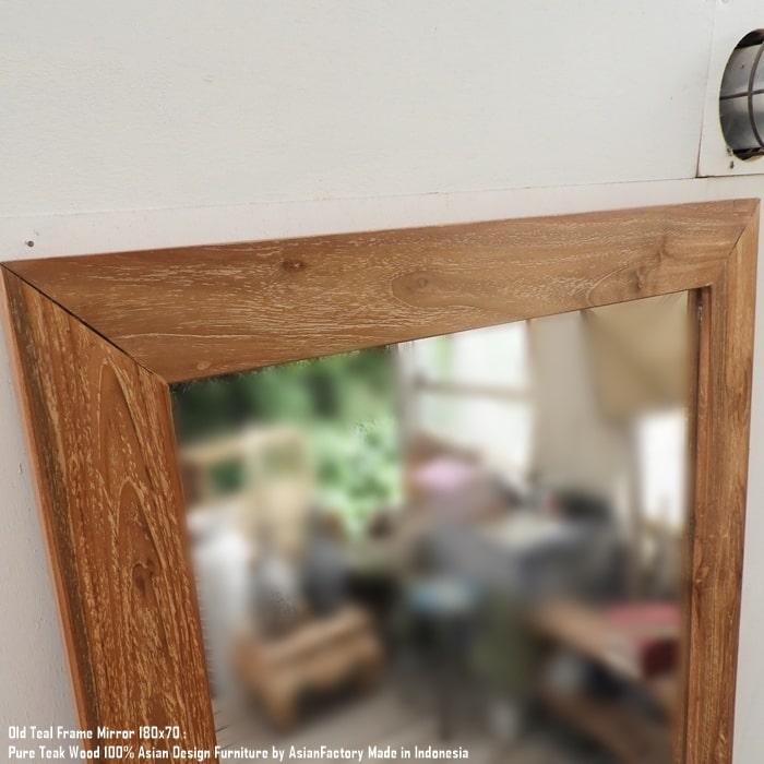 オールドチーク材のミラー 180cm×70cm 姿見鏡 NA ナチュラル 無垢材フレーム 古材 ハンドメイド | 3枚目