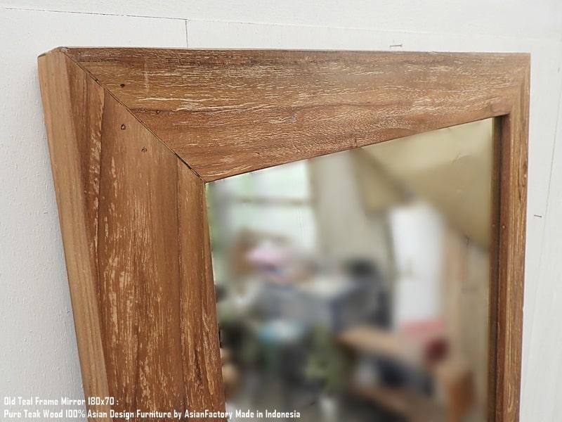 オールドチーク材のミラー 180cm×70cm 姿見鏡 NA ナチュラル 無垢材フレーム 古材 ハンドメイド | 4枚目