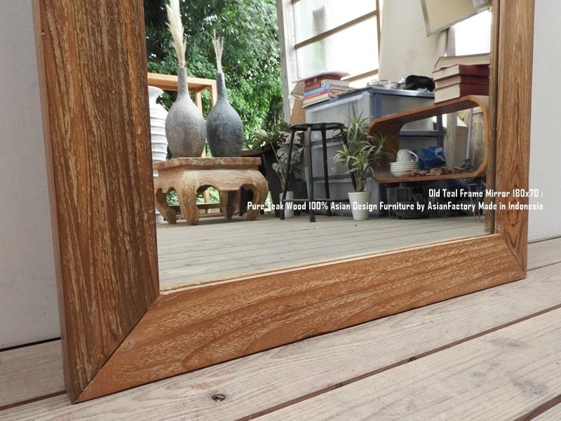 オールドチーク材のミラー 180cm×70cm 姿見鏡 NA ナチュラル 無垢材フレーム 古材 ハンドメイド | 5枚目