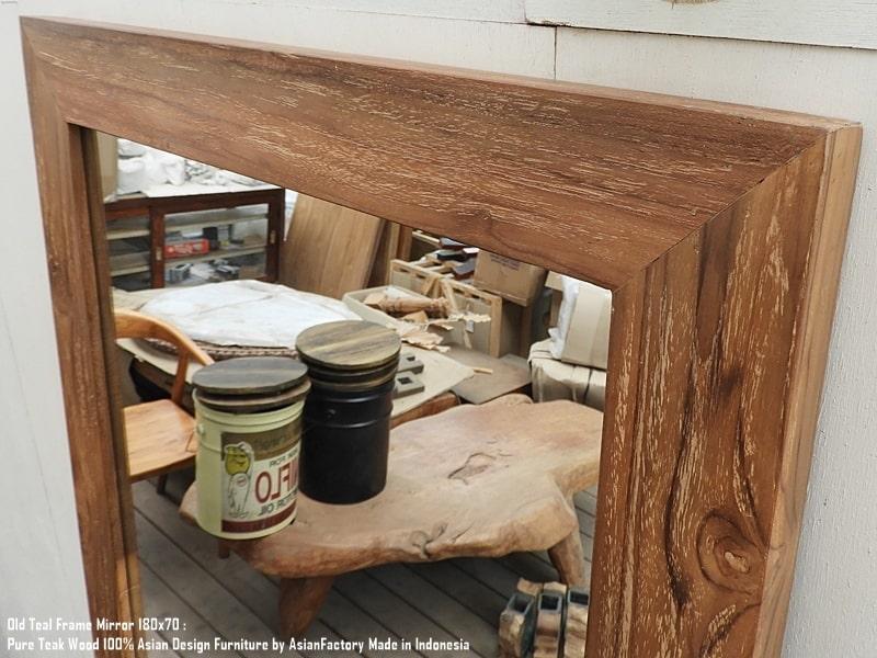 オールドチーク材のミラー 180cm×70cm 姿見鏡 NA ナチュラル 無垢材フレーム 古材 ハンドメイド | 6枚目