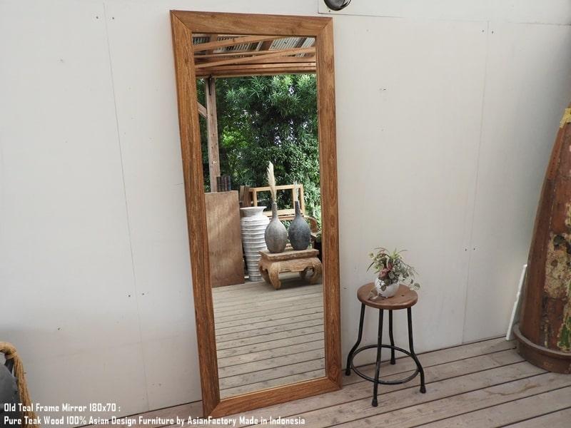 オールドチーク材のミラー 180cm×70cm 姿見鏡 NA ナチュラル 無垢材フレーム 古材 ハンドメイド | 7枚目
