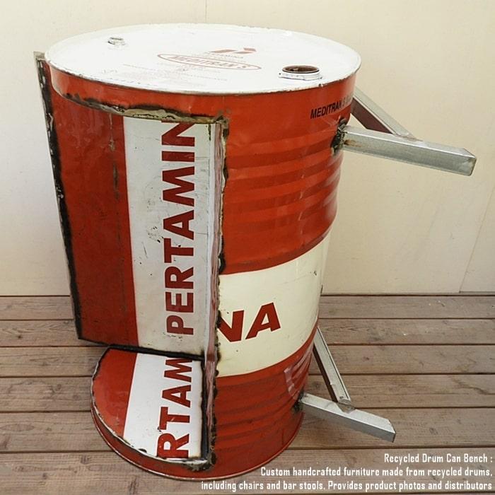 ドラム缶をリメイクしたベンチ 2P T 2人掛け 1.5人掛け 1人掛け スチール椅子 リメイク家具 工業系 男 | 13枚目