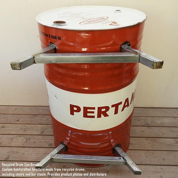 ドラム缶をリメイクしたベンチ 2P T 2人掛け 1.5人掛け 1人掛け スチール椅子 リメイク家具 工業系 男 | 14枚目