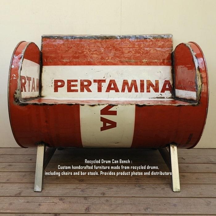 ドラム缶をリメイクしたベンチ 2P T 2人掛け 1.5人掛け 1人掛け スチール椅子 リメイク家具 工業系 男 | 2枚目