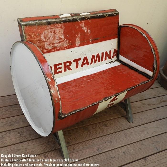 ドラム缶をリメイクしたベンチ 2P T 2人掛け 1.5人掛け 1人掛け スチール椅子 リメイク家具 工業系 男 | 3枚目