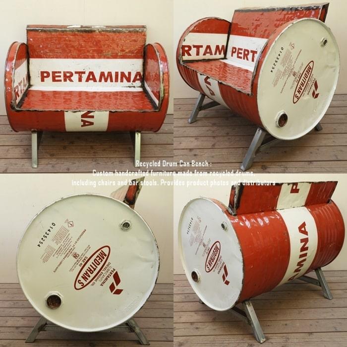 ドラム缶をリメイクしたベンチ 2P T 2人掛け 1.5人掛け 1人掛け スチール椅子 リメイク家具 工業系 男 | 4枚目