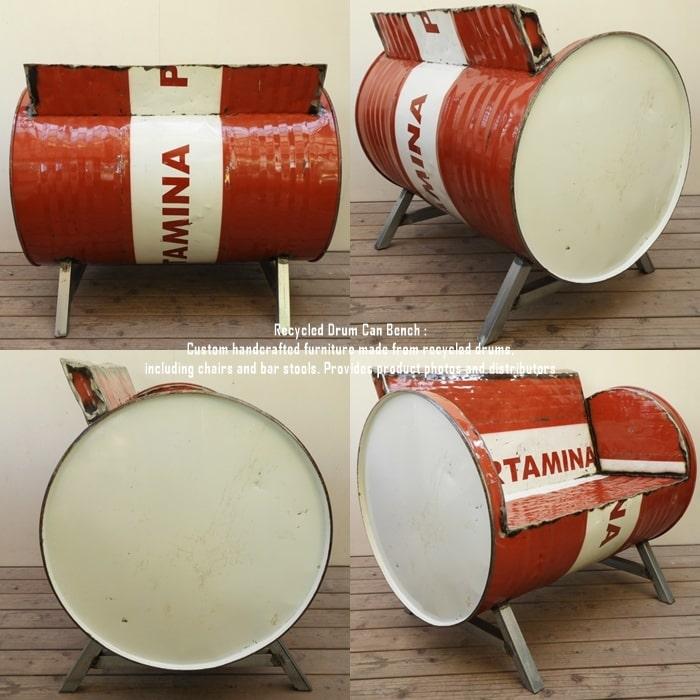 ドラム缶をリメイクしたベンチ 2P T 2人掛け 1.5人掛け 1人掛け スチール椅子 リメイク家具 工業系 男 | 5枚目