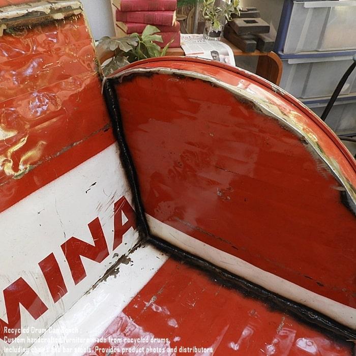 ドラム缶をリメイクしたベンチ 2P T 2人掛け 1.5人掛け 1人掛け スチール椅子 リメイク家具 工業系 男 | 9枚目