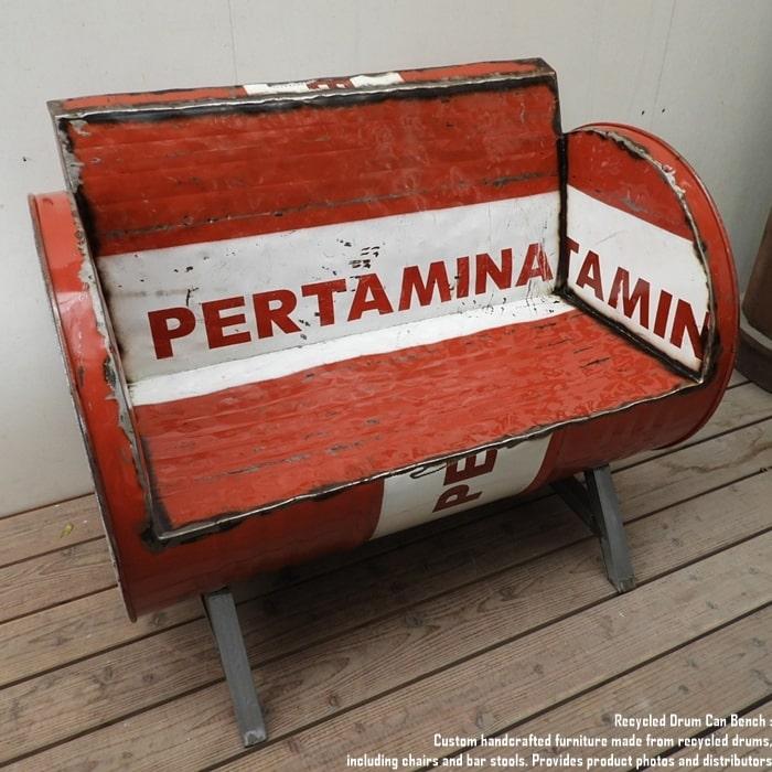 ドラム缶をリメイクしたベンチ 2P U 2人掛け 1.5人掛け 1人掛け スチール椅子 リメイク家具 工業系 男 | 10枚目