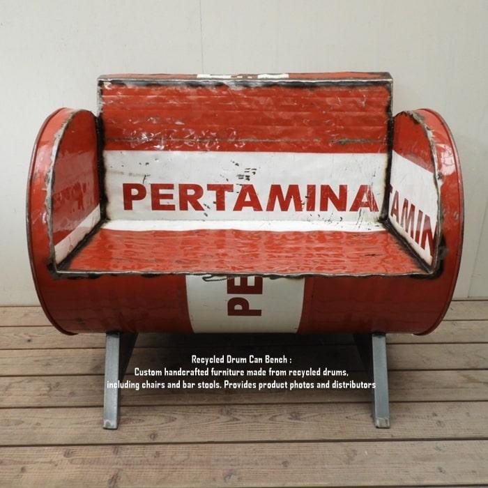 ドラム缶をリメイクしたベンチ 2P U 2人掛け 1.5人掛け 1人掛け スチール椅子 リメイク家具 工業系 男 | 2枚目