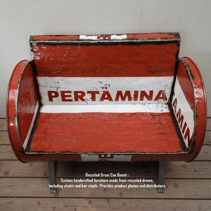 ドラム缶をリメイクしたベンチ 2P U 2人掛け 1.5人掛け 1人掛け スチール椅子 リメイク家具 工業系 男 | 3枚目