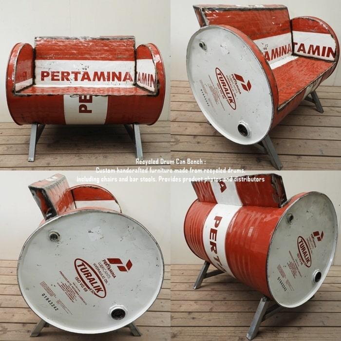 ドラム缶をリメイクしたベンチ 2P U 2人掛け 1.5人掛け 1人掛け スチール椅子 リメイク家具 工業系 男 | 4枚目