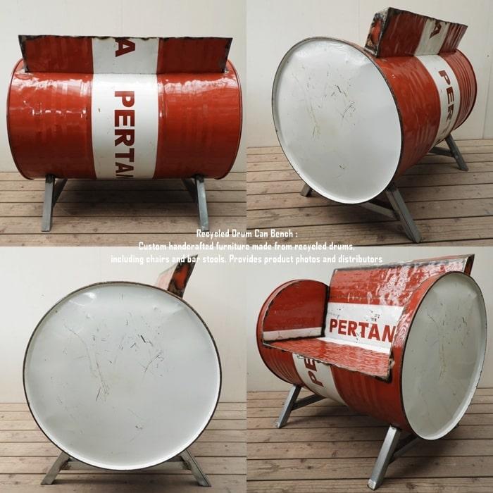 ドラム缶をリメイクしたベンチ 2P U 2人掛け 1.5人掛け 1人掛け スチール椅子 リメイク家具 工業系 男 | 5枚目