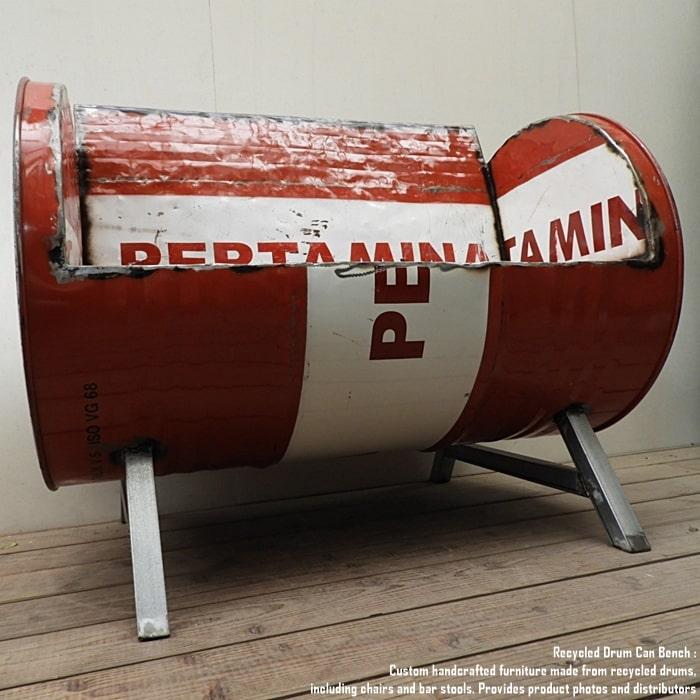 ドラム缶をリメイクしたベンチ 2P U 2人掛け 1.5人掛け 1人掛け スチール椅子 リメイク家具 工業系 男 | 6枚目