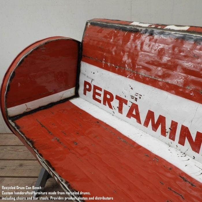 ドラム缶をリメイクしたベンチ 2P U 2人掛け 1.5人掛け 1人掛け スチール椅子 リメイク家具 工業系 男 | 8枚目